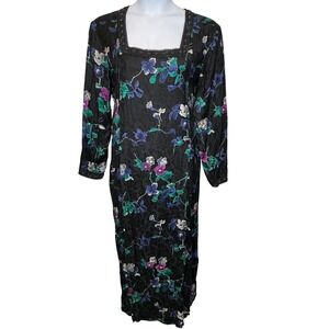 Vintage Sarah Elizabeth‎ Maxi Dress Sz 22W Black Floral Stretchy Whimsigoth Boho
